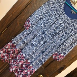 Patterned 3/4 Sleeve Belted Dress